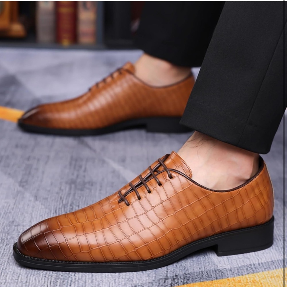 Mens Retro Oxford Dress Shoes Textured Leather Non Slip Business Casual 11 Brown - Picture 3 of 6